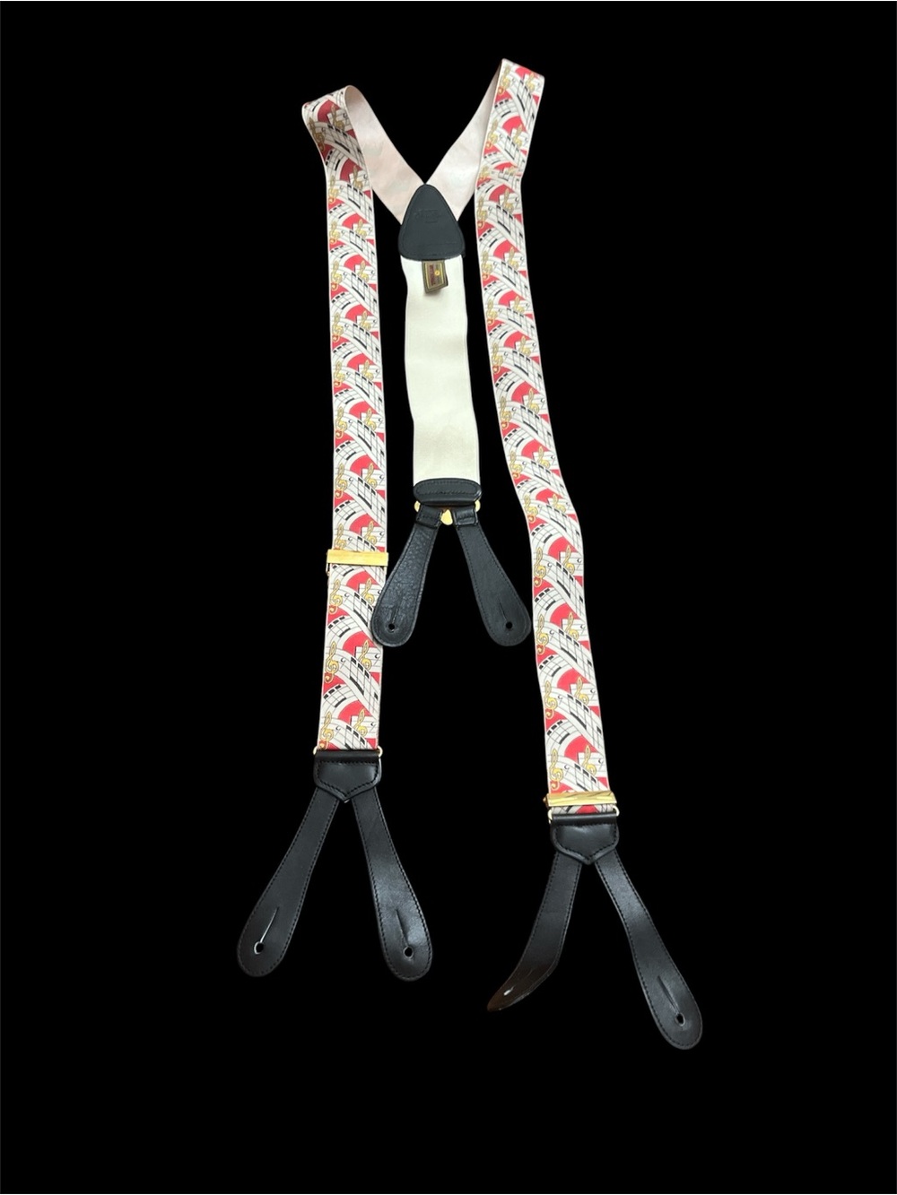 Trafalgar Cream Suspenders with Black Leather Tabs and Multicolor Label